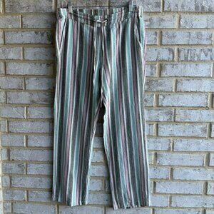 For Cynthia Linen Blend Multicolor Striped Wide Leg Pull On Pants Women's Size L